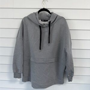 Zara Light Gray Crewneck Hoodie with Black Drawcords